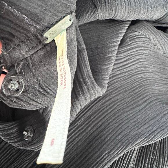 Free People Black Sheer Silk High Neck Vtg Victorian Witchy Core Blouse 6 Small - Picture 3 of 8